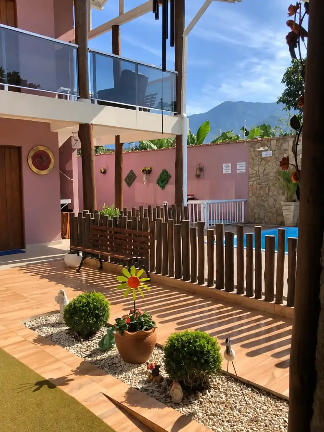 Guesthouse entrance and leafy garden